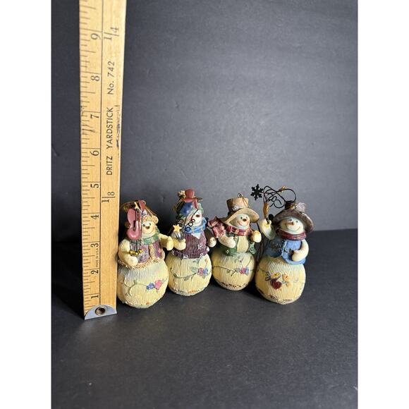 Country Snowman Christmas Ornament Set (4) Hanging Holiday Decor Farmhouse - Picture 4 of 5